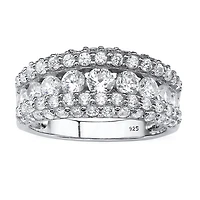 DiamonArt® Womens 1 1/4 CT. T.W. White Cubic Zirconia Platinum Over Silver Round Engagement Ring