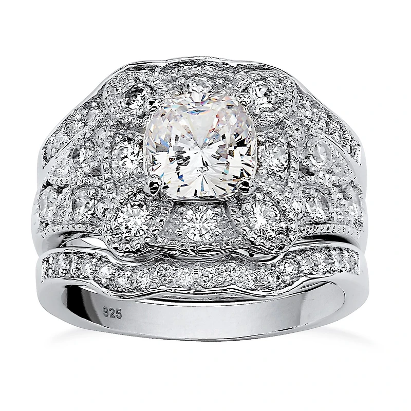 DiamonArt® Womens 2 1/3 CT. T.W. White Cubic Zirconia Platinum Over Silver Square Bridal Set