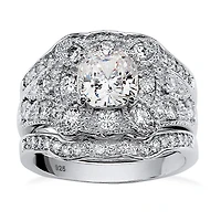 DiamonArt® Womens 2 1/3 CT. T.W. White Cubic Zirconia Platinum Over Silver Square Bridal Set