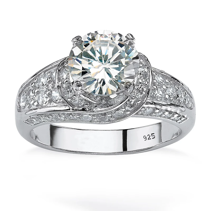 DiamonArt® Womens 3 1/2 CT. T.W White Cubic Zirconia Platinum Over Silver Round Engagement Ring