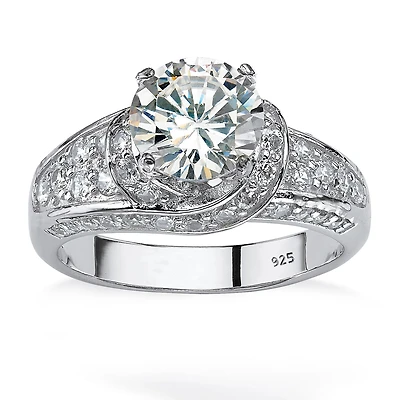DiamonArt® Womens 3 1/2 CT. T.W White Cubic Zirconia Platinum Over Silver Round Engagement Ring
