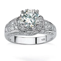 DiamonArt® Womens 3 1/2 CT. T.W White Cubic Zirconia Platinum Over Silver Round Engagement Ring