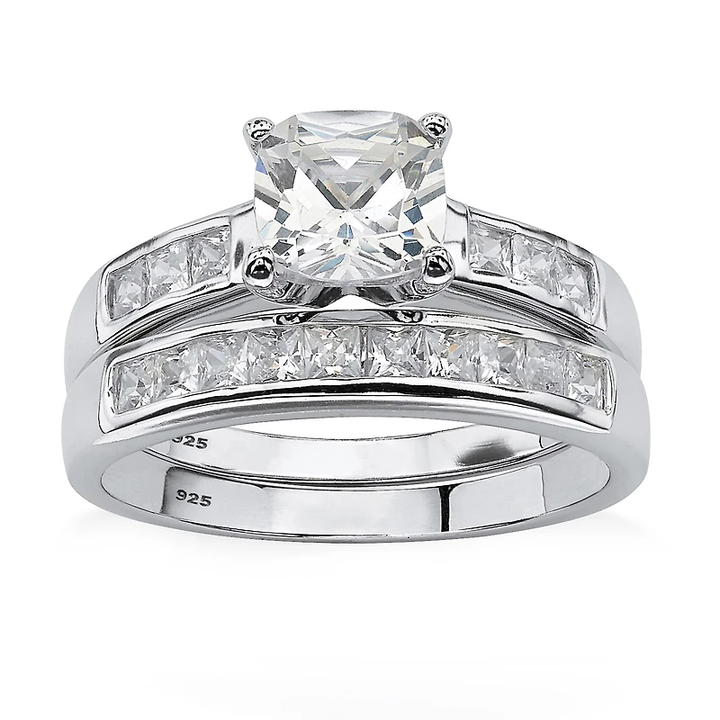 DiamonArt® Womens CT. T.W. White Cubic Zirconia Platinum Over Silver Square Bridal Set