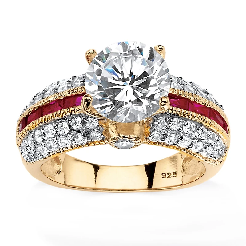 DiamonArt® Womens / CT. T.W. White Cubic Zirconia 14K Gold Over Silver Round Engagement Ring