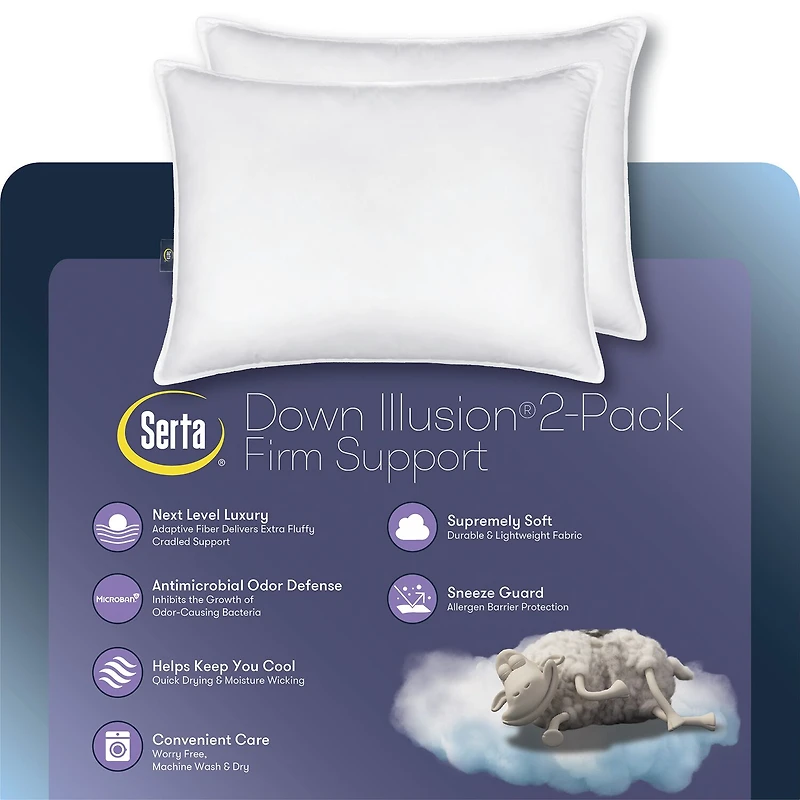 Serta® Down Illusion Firm Density 2-Pack Allergen Barrier 2 Pack Firm Density Bed Pillow