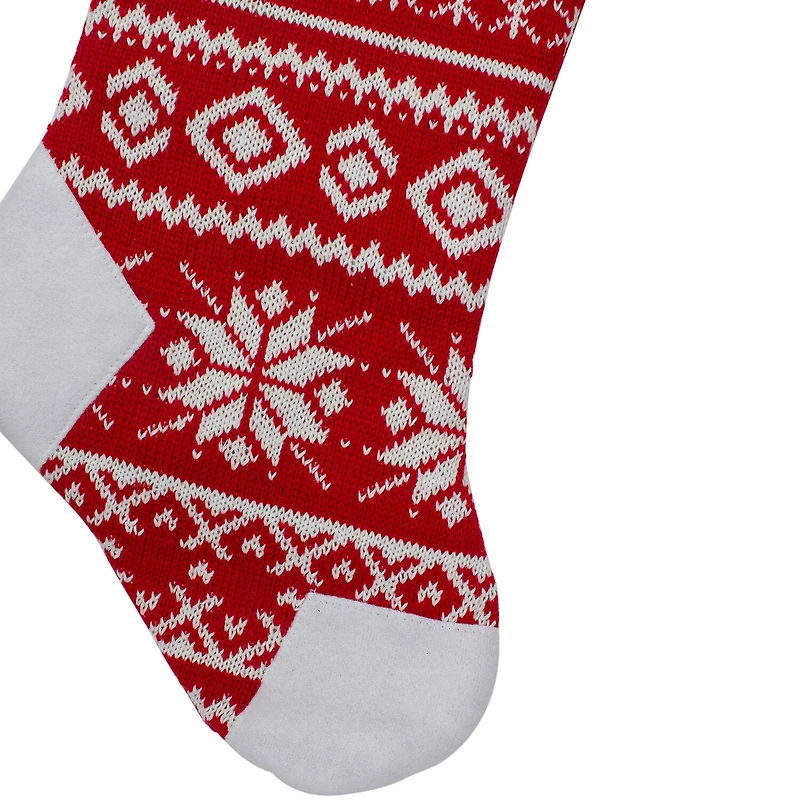 21.5'' Red and White Knitted Snowflake Christmas Stocking with Fleece Cuff
