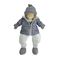 16'' Gray and White Cheerful Sitting Girl Christmas Tabletop Decoration