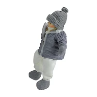 16'' Gray and White Cheerful Sitting Girl Christmas Tabletop Decoration