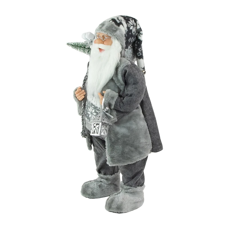 24'' Gray and White Santa Claus with Lantern Christmas Figure