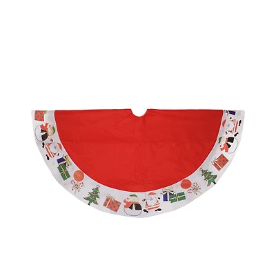 48'' Red with White Border Christmas Day Fun and Surprise Christmas Tree Skirt