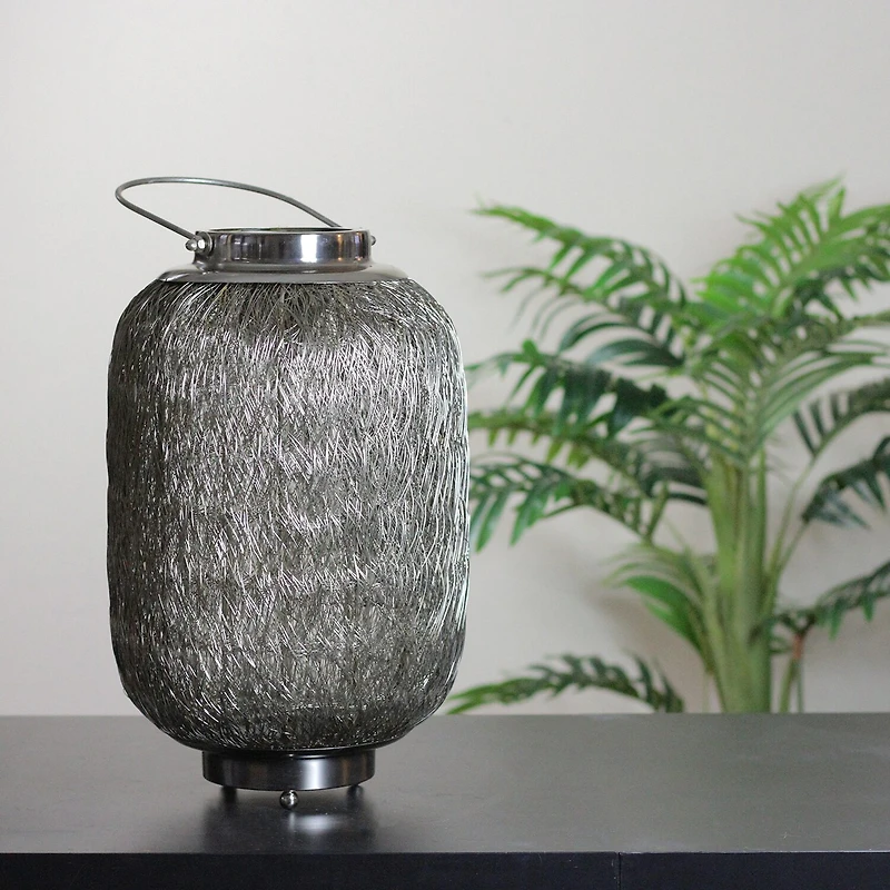 23'' Beach Day Contemporary Chic Large Wire Woven Hurricane Pillar Candle Holder