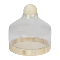 12.5'' Clear Glass Hurricane with Wooden Lid and Base
