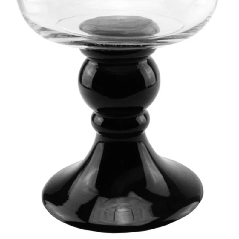 17.75'' Transparent and Jet Black Glass Pedestal Pillar Candle Holder