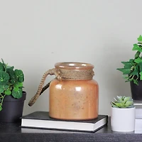 6.25'' Brown Distressed Glass Hurricane Decor with Rope