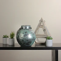 14.5'' Green and Black Seaside Treasures Glass Hurricane with Rope Handle