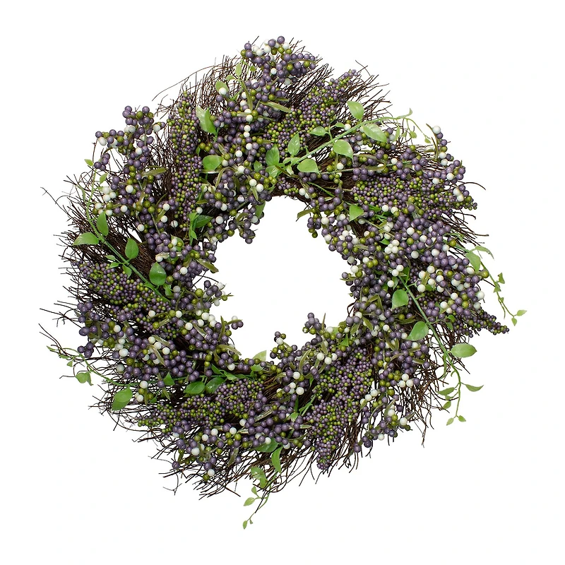 Purple Mini Berry Artificial Thanksgiving Wreath 22-Inch Unlit