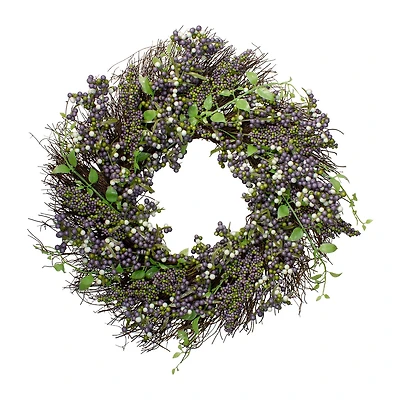 Purple Mini Berry Artificial Thanksgiving Wreath 22-Inch Unlit