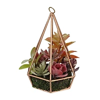 9'' Artificial Green and Purple Succulents Arrangement in 6-Sided Wire Frame