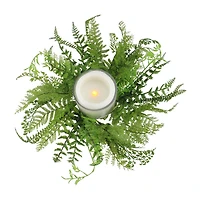 17'' Decorative Artificial Mixed Green Fern Hurricane Glass Candle Holder