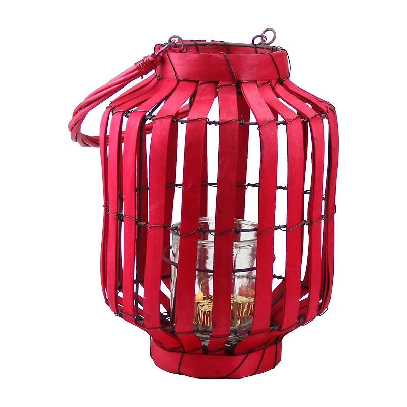 20'' Tropicalia Blush Red Cabana Tiki Bar Votive Candle Holder Lantern