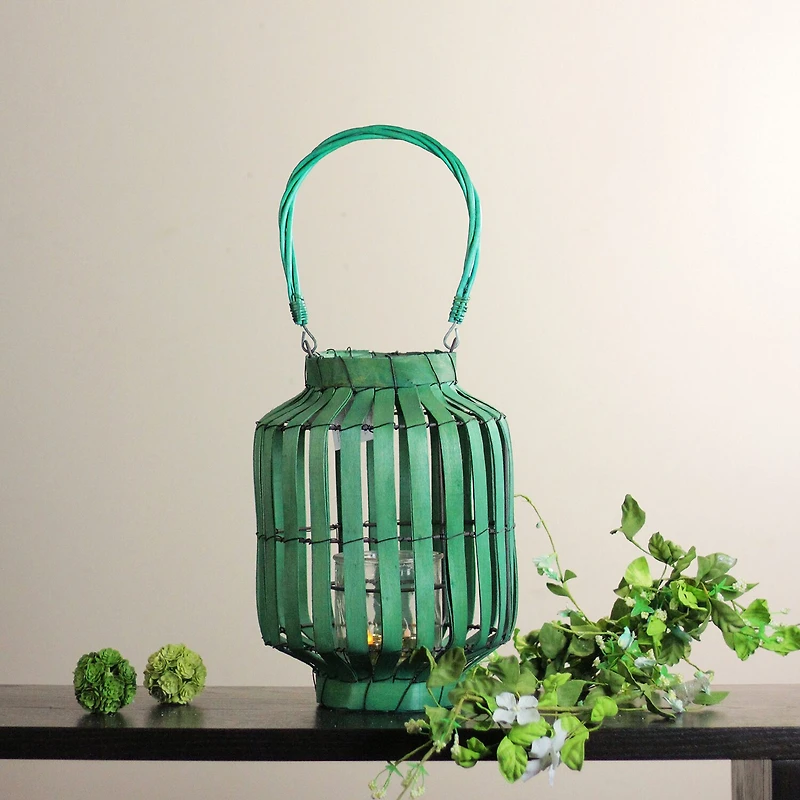 20'' Tropicalia Green Cabana Tiki Bar Votive Candle Holder Lantern