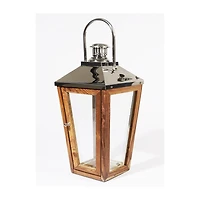 24.75'' Beach Day Over-Sized Stainless Steel and Sheesham Wood Modern Pillar Candle Lantern