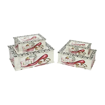 Set of 4 Vintage-Style French Fashion Decorative Wooden Storage Boxes 13.75"