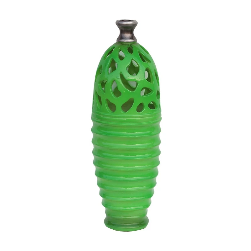 15'' Lime Green and Gray Shiny Contemporary Outdoor Patio Cutout Bottom Vase