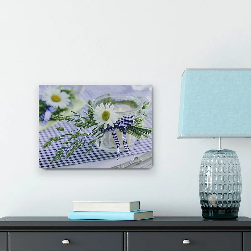 LED Lighted Flickering Daisy Tea Light Candle Canvas Wall Art 11.75'' x 15.75''