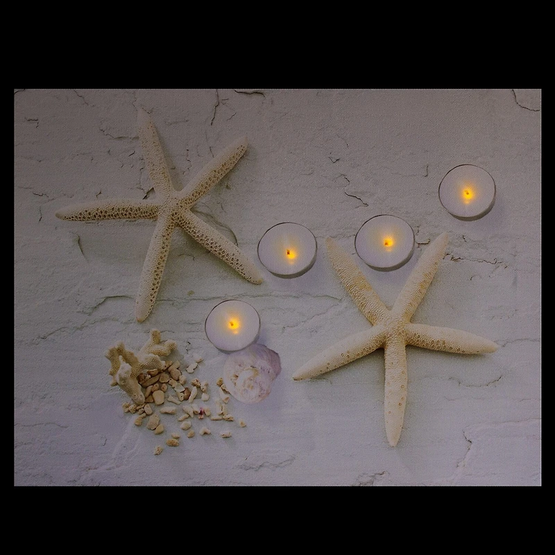 LED Lighted Starfish Seashell and Tea Light Candles Canvas Wall Art 15.75"