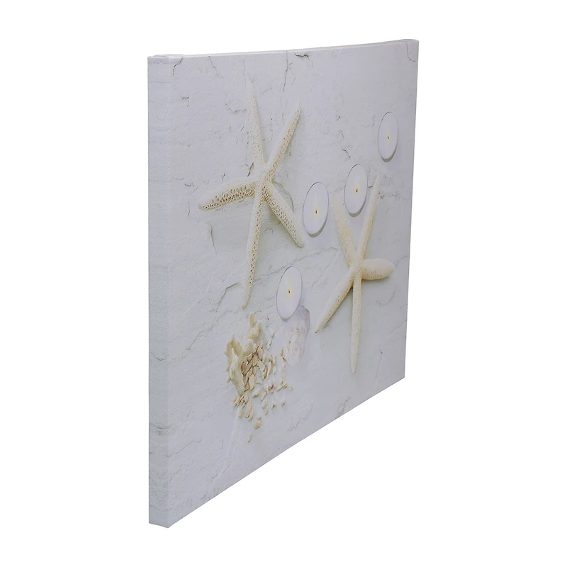LED Lighted Starfish Seashell and Tea Light Candles Canvas Wall Art 15.75"