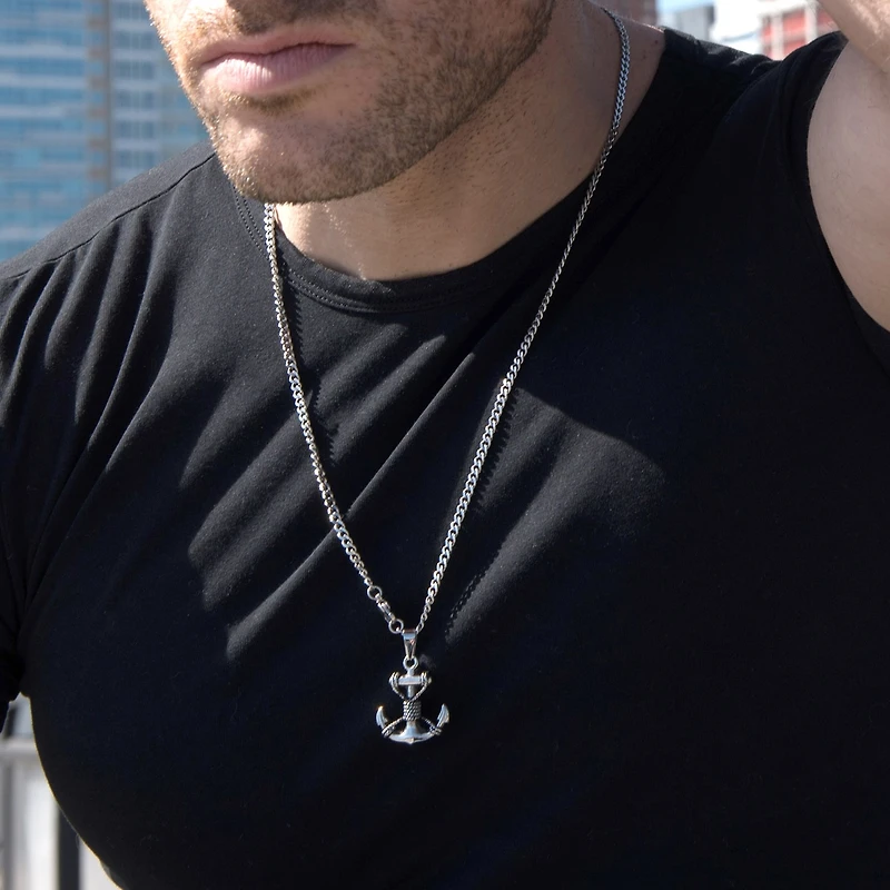 Inox® Mens Stainless Steel Anchor Pendant Necklace