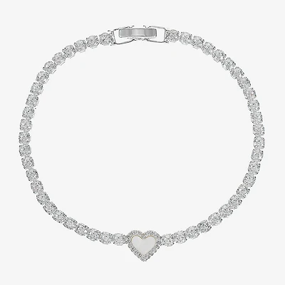 Sparkle Allure Womens Cubic Zirconia Pure Silver Over Brass Heart 7.5 Inch Tennis Bracelet