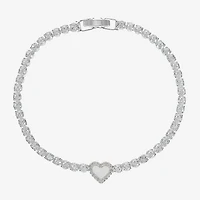 Sparkle Allure Womens Cubic Zirconia Pure Silver Over Brass Heart 7.5 Inch Tennis Bracelet