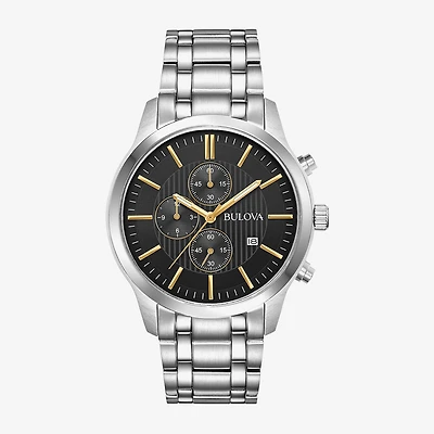 Bulova Mens Chronograph Silver Tone Stainless Steel Bracelet Watch 96b305