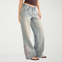 AEROPOSTALE Hibiscus Rhinestone Womens Juniors Low Rise Loose Fit Jean