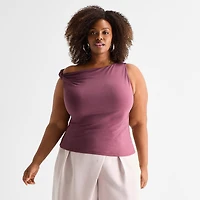 Ashley Graham Womens Plus U Neck Sleeveless Tank Top