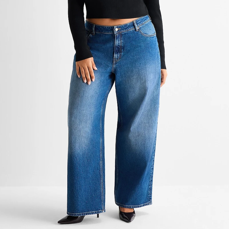 Ashley Graham Slouchy Womens Plus High Rise Wide Leg Jean