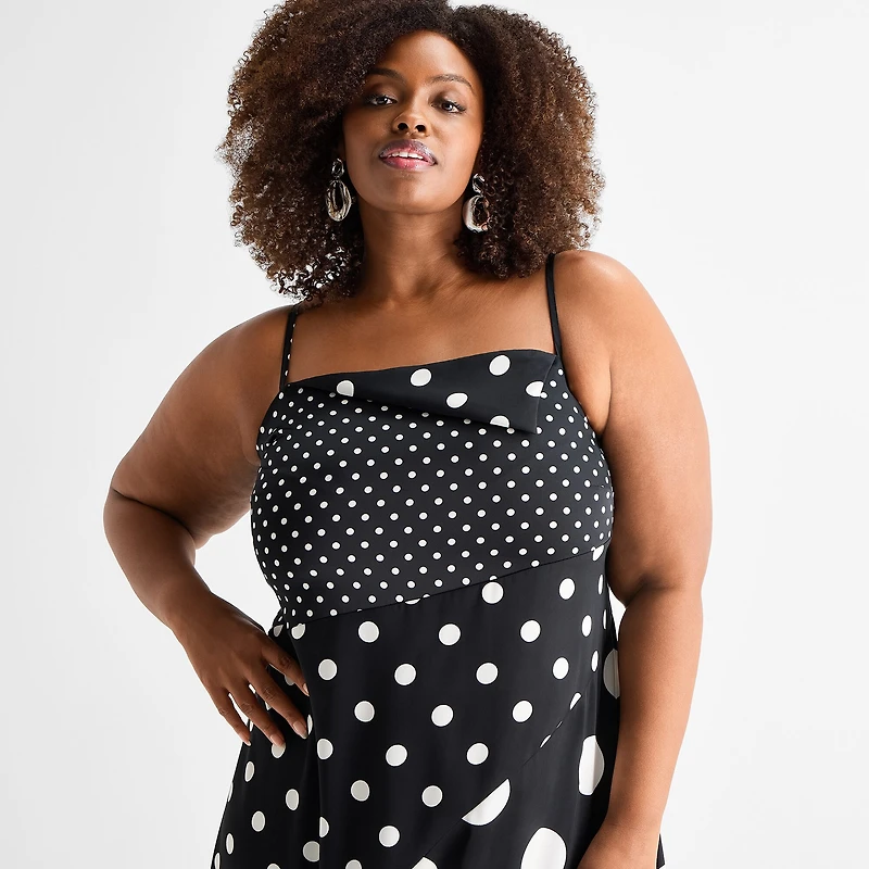 Ashley Graham Womens Plus Print Mix Slip Dress