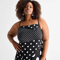 Ashley Graham Womens Plus Print Mix Slip Dress