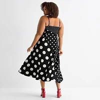 Ashley Graham Womens Plus Print Mix Slip Dress