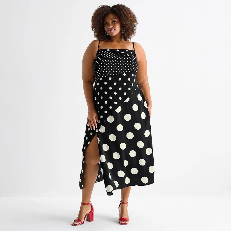 Ashley Graham Womens Plus Print Mix Slip Dress