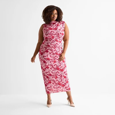 Ashley Graham Womens Plus Sleeveless Mesh Maxi Dress
