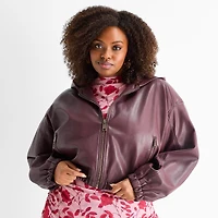 Ashley Graham Womens Plus Cropped Bomber Jacket