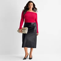 Ashley Graham Womens Plus Off the Shoulder Long Sleeve Top