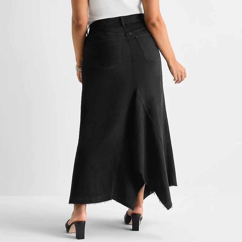 Ashley Graham Womens Plus High Rise Low Denim Skirt