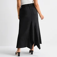 Ashley Graham Womens Plus High Rise Low Denim Skirt