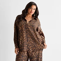 Ashley Graham Womens Plus Long Sleeve Regular Fit Button-Down Shirt