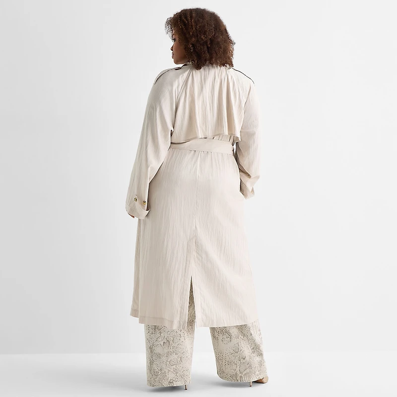 Ashley Graham Womens Plus Lightweight Trench Coat