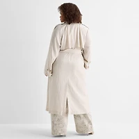 Ashley Graham Womens Plus Lightweight Trench Coat